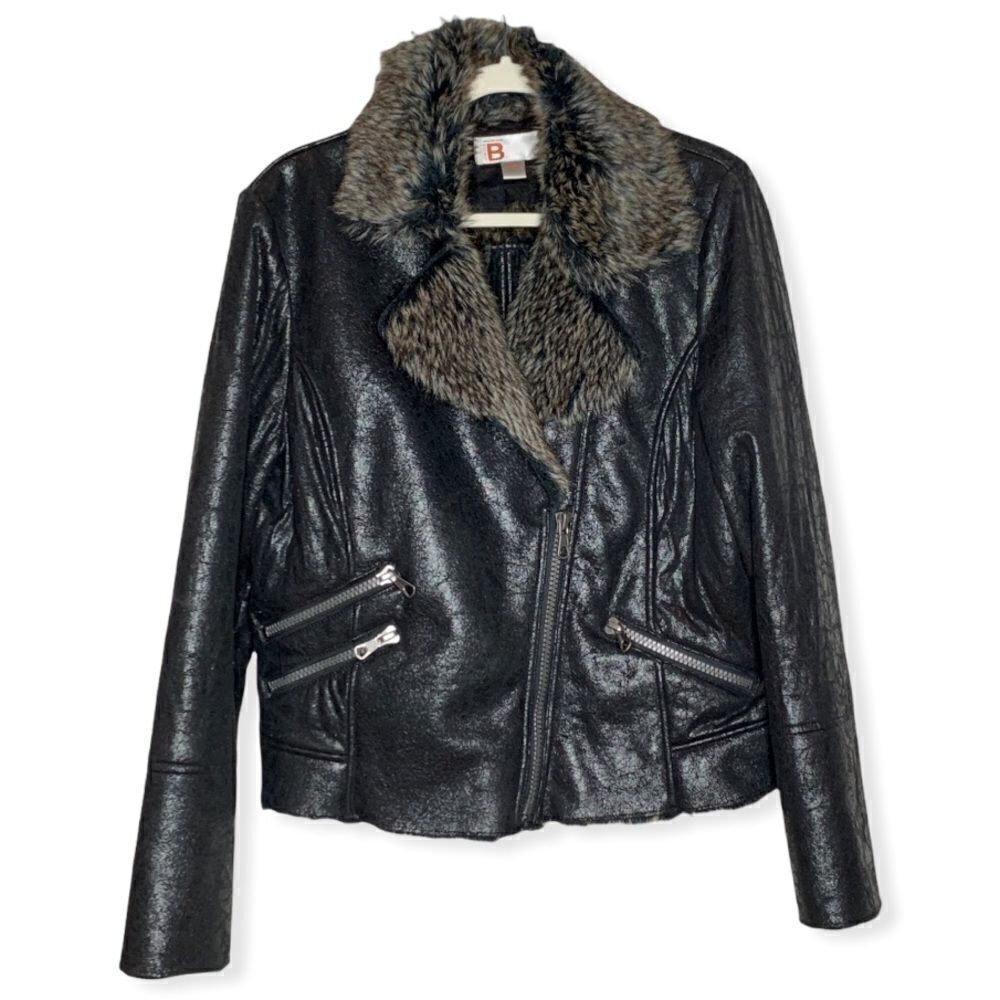 𝅺bernardo Collection Faux Fur Vegan Leather Moto Jacket